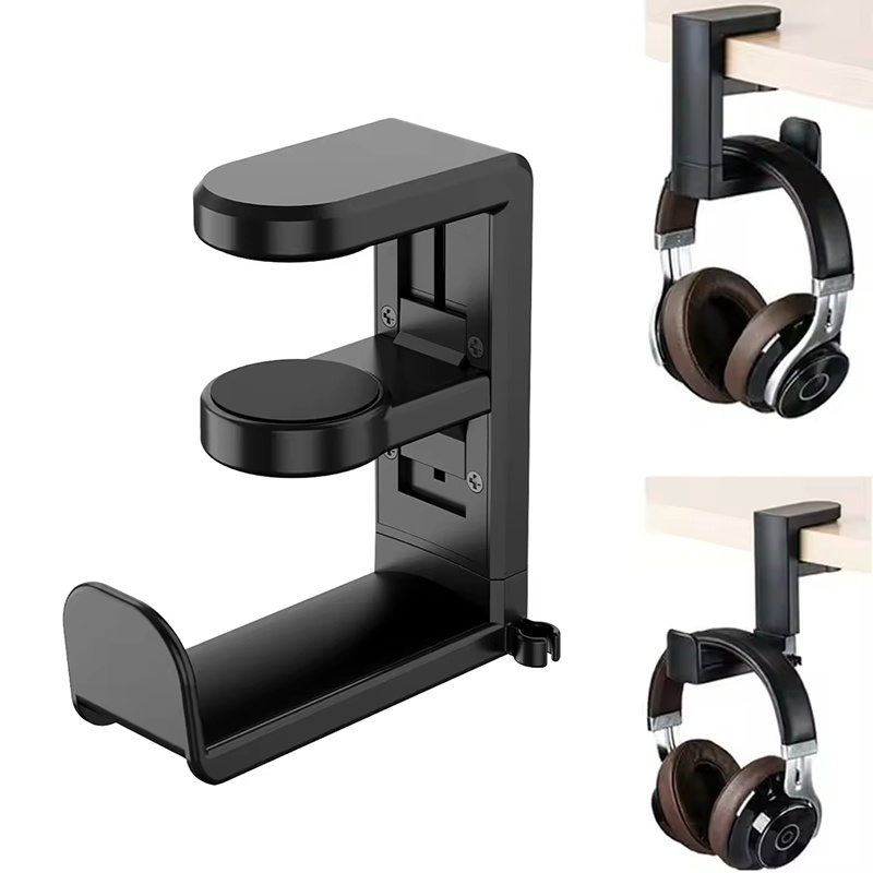 Headphone Stand Desk - ユニバーサルゲーミングヘッドフォンスタンド ヘッドセットフックホルダー 収納ホルダー 360度調整可能 ° ボーズ・ソニー用回転式イヤホンクランプ